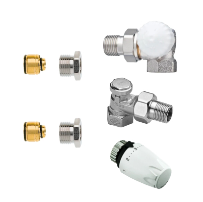 Radiator aansluitset / Dubbelhaaks / 16 mm / Thermostatische Radiatorkraan / Rechts